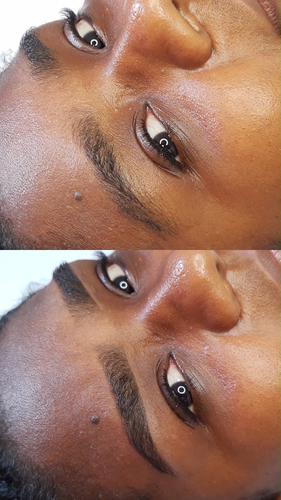 Antes e depois de design de sobrancelhas com henna